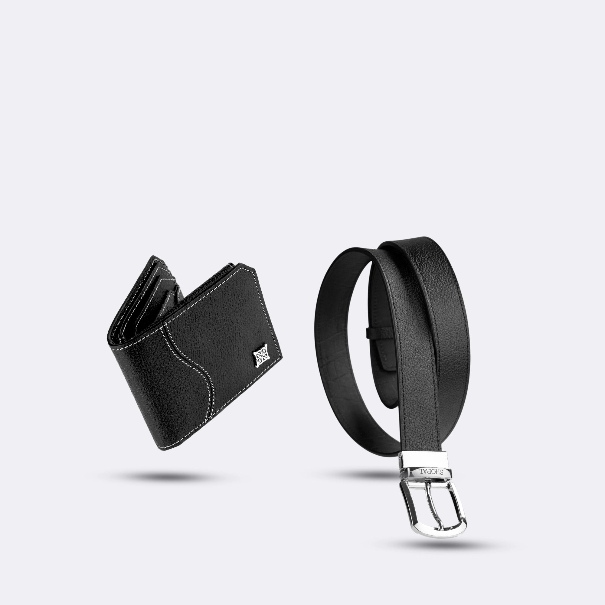 Coffret portefeuille - ceinture - porte clé en cuir