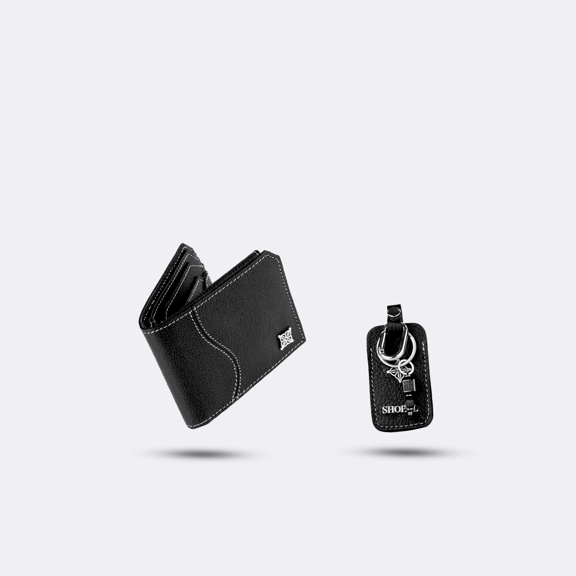 Coffret portefeuille - ceinture - porte clé en cuir