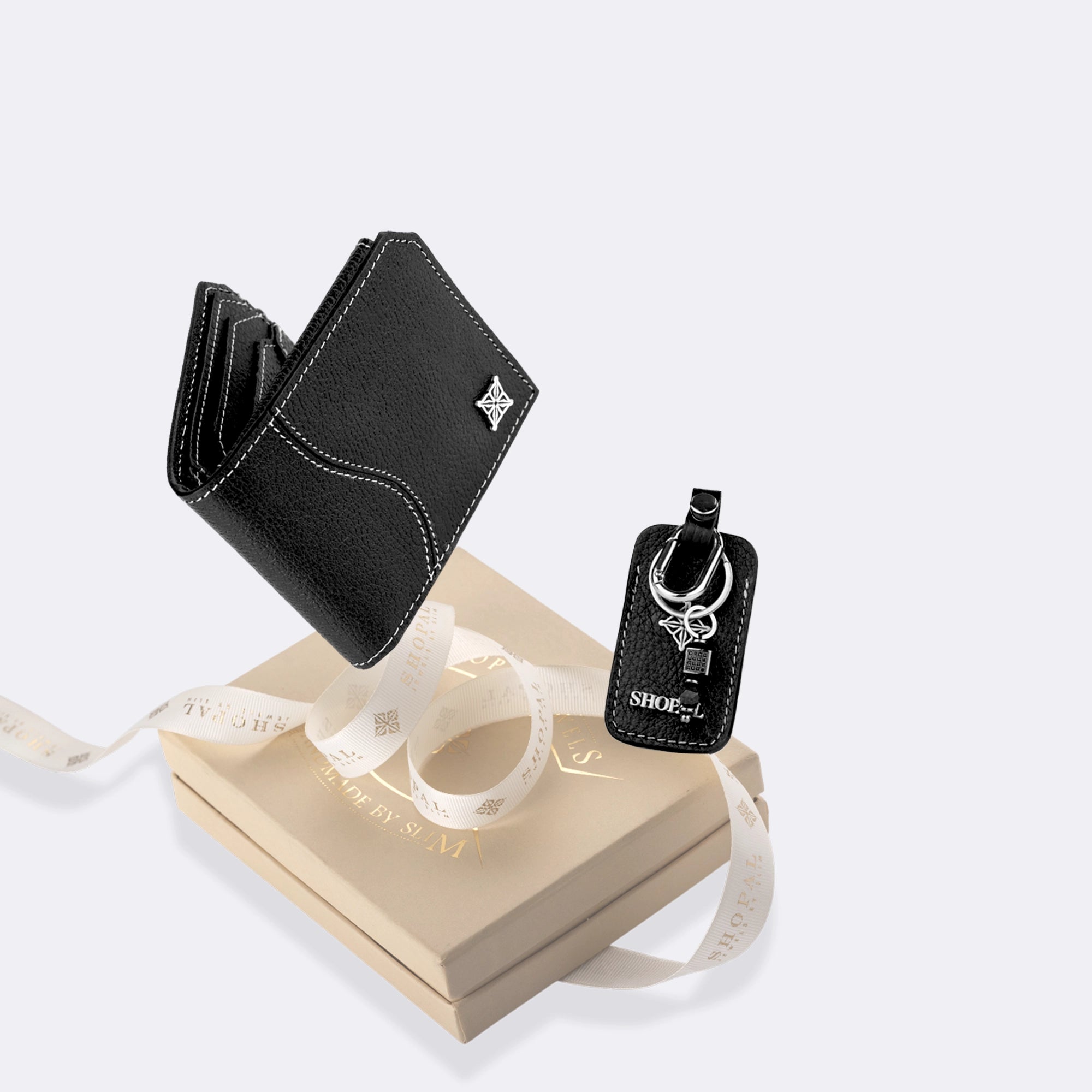 Coffret portefeuille - ceinture - porte clé en cuir