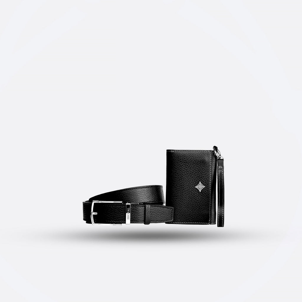 coffret portefeuille compact - ceinture en cuir noir