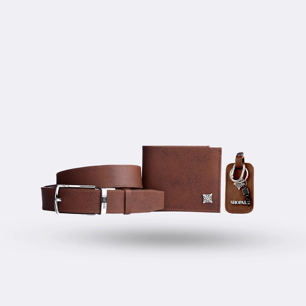 Coffret portefeuille - ceinture - porte clé en cuir
